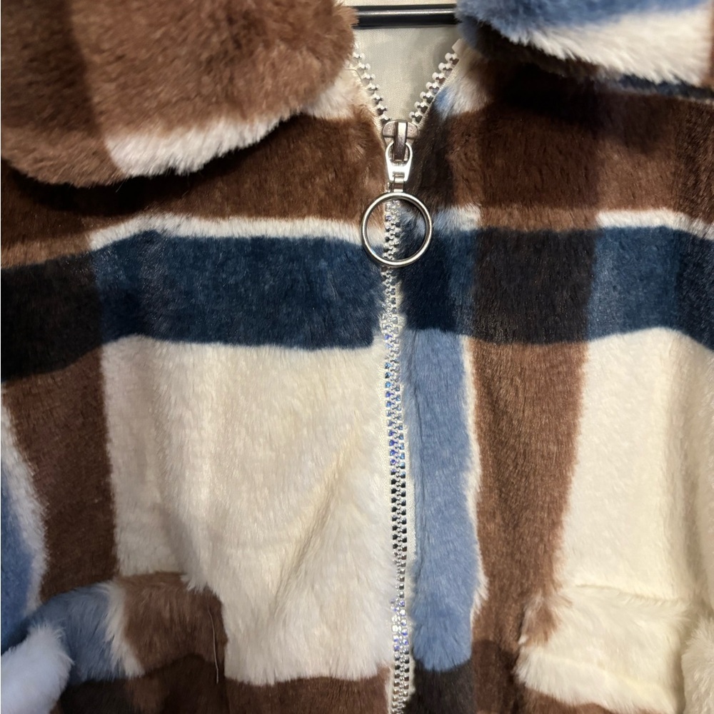 Ci Sono Faux fur plaid bomberJacket M - Picture 4 of 5